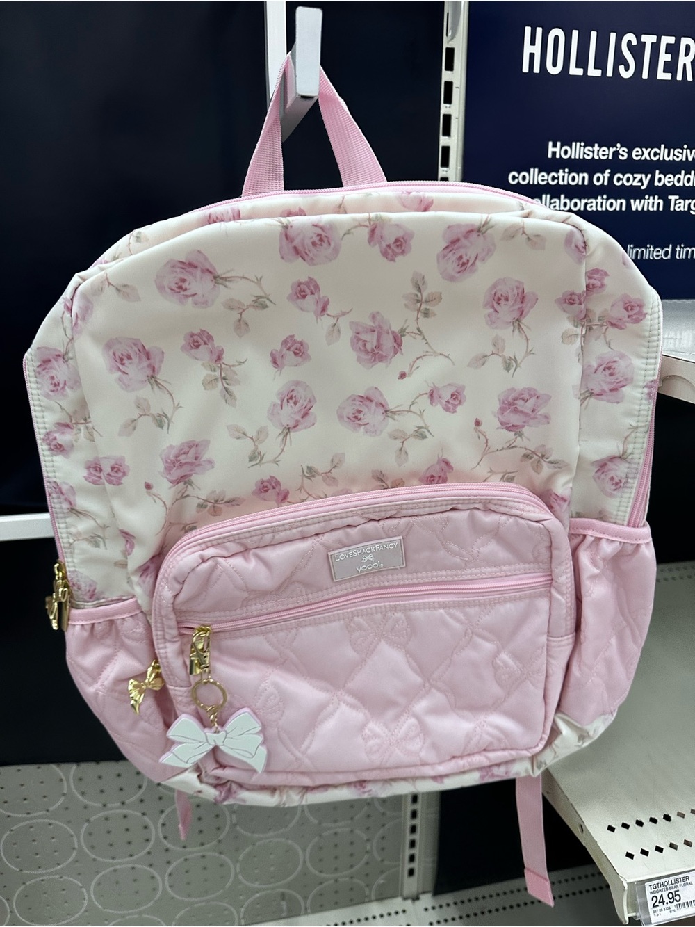 LoveShackFancy Pink and Cream Floral Quilted Backpack